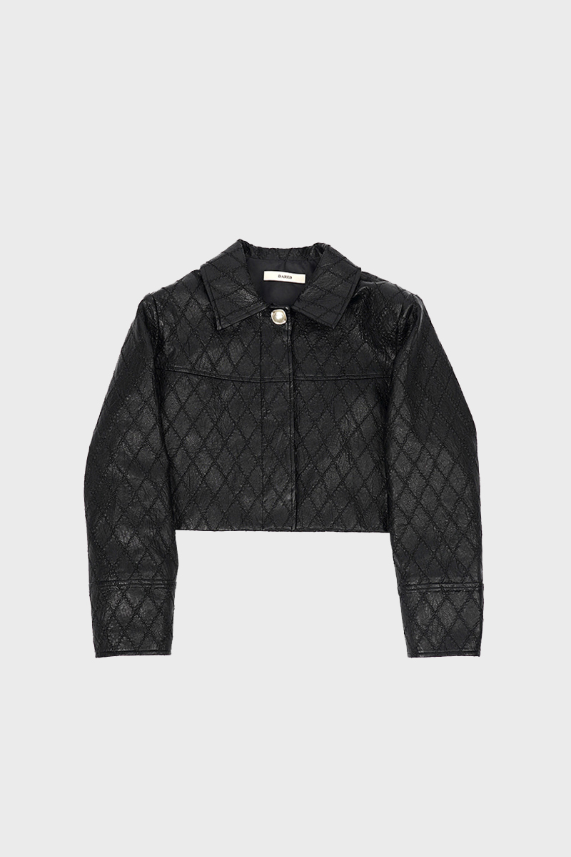 [2nd restock] DIAMOND EMBROIDERY LEATHER JACKET IN BLACK